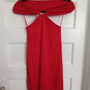 Mika Yoga Wear Red Strapless Cutout Midi Dress